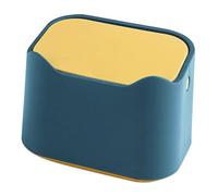 SHINEOFI Poubelle de Table à Pression Couvercle Mini Seau à Déchets en Plastique Bleu et Jaune Compacte pour Bureau et Salon Poubelle Hygiénique et Rangement Pratique