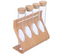 SHINEOFI Présentoir en Bois 4 Tubes à Essai Transparents pour Grains de Café et Thé Conteneur de Stockage Scellé Étagère de Rangement Compacte Support Pratique pour Présentation