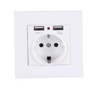 SHINEOFI Prise Murale Allemande avec Double USB Panneau Ignifuge Blanc Plaque Murale Encastrable pour Alimentation Électrique
