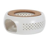 SHINEOFI Réchauffe-théière en Céramique Blanc avec Support Bougie en Bois, Chauffage et Multifonctionnel pour Maison et Restaurant