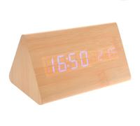 SHINEOFI Réveil Numérique LED en Bois Imitation Triangle Modèle 015-11 | Affichage Bleu Lisible, Alarme Bip 1 Minute, Câble USB Dc 6v, Usage Chevet Maison