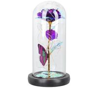 SHINEOFI Rose Éternelle sous Dôme de Verre Feuille D’Or, Décoration de Bureau Intérieure, Fleur Immortelle Stabilisée, Présent Romantique pour Saint-Valentin, Fête des Mères