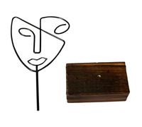 SHINEOFI Sculpture Métal Abstraite Visage Ligne Design Minimaliste Ornement Bureau Décoration Moderne Support en Bois Couleur Sombre