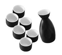 SHINEOFI Service à Saké Japonais Traditionnel Céramique avec Carafe et Tasses Noires et Blanches Ensemble Complet pour Saké Chaud et Froid Élégant et Facile à Nettoyer