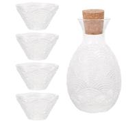 SHINEOFI Service à Saké Japonerie en Verre Transparent 1 Carafe et 4 Coupes Design Rayé Nuageux Ensemble Élégant pour Maison Bar et Restaurant Porte-Verres à Vin et Couleur Aléatoire