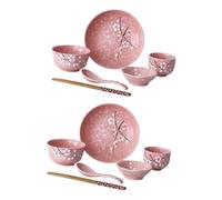 SHINEOFI Service Vaisselle Complet Céramique Rose Kit Japonais Élégant pour Personne Comprenant Bols Assiettes Tasses Cuillères et Baguettes pour Usage Quotidien et Repas Raffinés