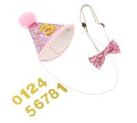 SHINEOFI Set Chapeau Anniversaire Petit Chien et Chat Accessoires de Fête pour Animaux avec Nœud Rose et Chapeau Cone Décoration Confortable et Facile à Nettoyer pour Célébrations Pet Party