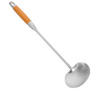 SHINEOFI Spatule à Wok en Acier Inoxydable Monobloc avec Manche en Bois Naturel Petit Format, Ustensile Résistant la Chaleur Cuisine Asiatique et Sauté, Louche Métallique Multifonction