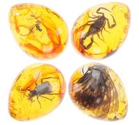 SHINEOFI Spécimen D'ambre Décoratif Insectes 4 Pièces, Artisanat en Résine Ambre Marron Doré, Pendentifs Légers, Collection D'insectes pour Création de Bijoux et Décoration Plusieurs styles