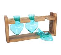 SHINEOFI Station de Propagation Micro-Paysage en Verre Bleu de Cœur avec Support en Bois, Observation des Racines, Décoration de Table et Jardin Polyvalente