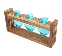 SHINEOFI Station de Reproduction Micro-paysagère en Verre Bleu de Cœur avec Support en Bois, pour Hydroponie et Observation des Racines, Décoration Intérieure de Table