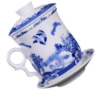 SHINEOFI Tasse à Thé Chinoise en Céramique Bleu et Blanc Infuseur et Couvercle Service à Thé 4 Pièces Soucoupe Oolong et Fleur à la Maison