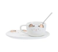 SHINEOFI Tasse en Céramique Nordique 1 Pièce Bord Doré et Motif Chat Aléatoire Tasse Multi-Usages pour Café et Thé pour Pause Goûter et Usage Quotidien