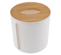 SHINEOFI Toilet Roll Holder Rond Couvercle en Bambou, Distributeur de Papier Toilette Léger et Simple pour Rangement Rouleau Papier Toilette en Plastique Blanc, pour Salle de Bain et Hôtel