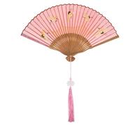 SHINEOFI Ventilateur Pliant Rétro Unique Couleur Aléatoire en Soie Synthétique Rose, Lisse et Artisanat Fait Main, pour Décoration Murale et Costume Collocation