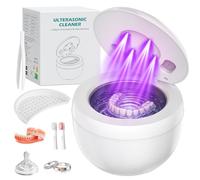 SHINER Nettoyeur Ultrasons, 45000Hz Bac a Ultrasons avec 4 UV Lampe et 4 Modes, 200ML Ultrasonic Cleaner Dental Pod pour Prothèses Dentaires, Gouttière Dentaire, Retainer, Bijoux (Blanc)