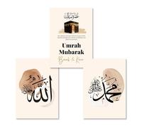 SHINERING Affiche Avec Noms Personnalisés Islamique Umrah Mubarak Mecca, Peinture Sur Toile D'Art Mural Musulman, Image Imprimée, Décor Intérieur De Salon 40Cmx50Cmx3Pcs Sans Cadre
