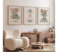 SHINERING Affiche De Galerie Botanique, Vert Sauge, Blush, Rose, Imprimés Géométriques, Peinture Sur Toile, Tableau D'Art Mural Abstrait, Décor Minimaliste Boho 30Cmx40Cmx3Pcs Sans Cadre