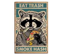 SHINERING Affiche De Raton Laveur, Manger Des Déchets, Fumée, Hachage, Tatouage, Chat, Peinture Sur Toile, Tableau D'Art Mural Drôle, Décoration De Maison 60X80Cm Sans Cadre