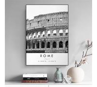 SHINERING Affiche De Voyage Imprimée En Noir Et Blanc, Italie, Rome, Coordonnées Murales Uniques, Décoration De Bureau Minimaliste, Image De Point De Repère De La Ville 30X40Cm Sans Cadre