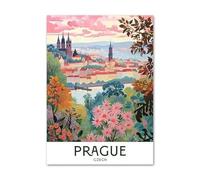 SHINERING Affiche Et Impressions Sur Toile Représentant La Ville De Prague, Un Paysage De Voyage Européen Coloré Et Rétro, Pour Décoration Murale De Salon 30X40Cm Sans Cadre