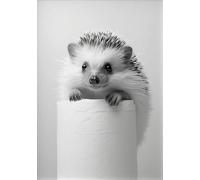 SHINERING Affiche Hérisson Noir Et Blanc Avec Animaux Et Papier Toilette, Peinture Sur Toile, Art Mural, Pour Salle De Bain, Salon, Décoration D'Intérieur, Format A8 21X30Cm Sans Cadre
