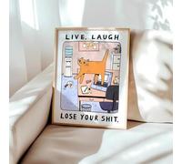 SHINERING Affiche Murale Chat Roux Orange - Devise « Vivre, Rire, Perdre La Tête » Pour La Décoration De Bureau, Bureau Ou Maison 50X70Cm Sans Cadre