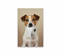 SHINERING Affiche Murale De Salle De Bain Avec Chien Et Rouleau De Papier Toilette, Peinture Sur Toile, Décoration De Toilettes, Format A6 21X30Cm Sans Cadre