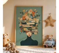SHINERING Affiche Murale « Lectrice À La Couronne De Fleurs » Sur Toile, Style Tableau, Pour Salon, Salle À Manger, Salle De Jeux Et Décoration Intérieure. 21X30Cm Sans Cadre
