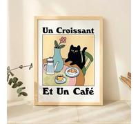 SHINERING Boisson Rétro Café Français Croissant Chat Bistro Café, Imprimés D'Art Mural, Peinture Sur Toile, Affiche D'Images Pour Cuisine, Décoration De Maison 30X40Cm Sans Cadre