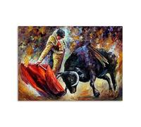 SHINERING Peinture À L'Huile De Torero Espagnol, Affiche De Taureau Noir Sauvage En Cours D'Exécution, Peinture Sur Toile Imprimée Pour Décoration Murale De Maison Classique A 60Cmx80Cm Sans Cadre