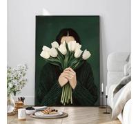 SHINERING Peinture Abstraite Sur Toile Représentant Une Femme Tulipe, Vert Émeraude, Pour Décoration De Salon 30X40Cm Sans Cadre