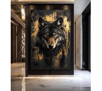 SHINERING Peinture Sur Toile Abstraite Représentant Un Loup Noir Et Doré, Animal Sauvage, Affiche, Art Mural, Décoration D'Intérieur 50X70Cm Sans Cadre