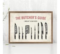 SHINERING Peinture Sur Toile Couteaux À Viande Le Guide Du Boucher Affiches Impressions Boucherie Art Mural Diagramme De Boucher Image De Cuisine Décoration Murale 40X50Cm Sans Cadre