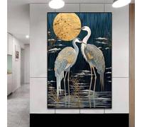 SHINERING Peinture Sur Toile Représentant Un Oiseau Doré Et Une Lune, Décoration Murale Moderne Pour Salon Ou Maison 21X30Cm Sans Cadre