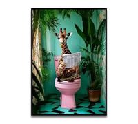 SHINERING Peinture Sur Toile Représentant Une Girafe Lisant Un Journal Sur Les Toilettes, Affiche Et Impressions Murales, Décoration Pour La Maison, La Salle De Bain, Format A3 60X80Cm Sans Cadre