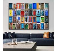 SHINERING Portes Du Monde, Peinture Sur Toile Imprimée, Collage Coloré, Porte Grèce Et Marocaine, Variété De Portes, Décoration De Maison Antique 60Cmx80Cm Sans Cadre