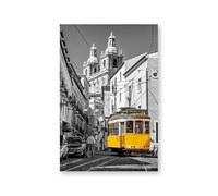 SHINERING Portugal Lisbonne Affiches Et Impressions Architecturales Historiques Noir Blanc Photos Murales Décor Vieille Rue Tram Jaune Toile Peinture A5 40X50Cm Sans Cadre