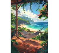 SHINERING Tableau Moderne Sur Toile Représentant Une Cabane Bleue Sur La Plage Et La Forêt, Art Mural Anime Estival, Idéal Pour Un Bar Ou Un Salon (Format A7). Impression Hd. 40X50Cm Sans Cadre