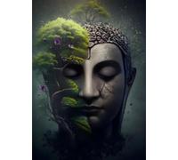 SHINERING Tableau Vintage De Bouddha Dans La Nature Sur Toile Verte, Art Spirituel Et Religieux, Affiche Imprimée Pour La Décoration Murale Du Salon, Format A4. 40X50Cm Sans Cadre