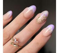 Shines Ongles Artificiels 24 Pièces Lavande Design Français Faux Courts Fête De Vacances D'hiver Essentiel Pour Un Usage Quotidien ABS Français Floral Faux Lavande