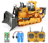 SHINESIGNAL Bulldozer télécommandé, véhicule de Construction radiocommandé métallique 9 canaux, Jouet avec lumières et Sons