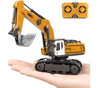 SHINESIGNAL Mini pelleteuse télécommandée - 11 canaux - 1/64 RC - Véhicules de chantier pour enfants - Avec pelle en métal - Idée cadeau Type-C - Rechargeable - Pour adultes, enfants, garçons à partir