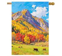 ShineSnow Drapeau d'automne paysage de vaches prairie arbres colorés maison de montagne 71,1 x 101,6 cm double face polyester bienvenue grande cour jardin bannière pour terrasse, pelouse, maison