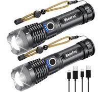 Shinetool Led Torch 2 Pack, Xhp50 Usb Rechargeable 4000 Lumens Torch Ipx4 Waterproof, 5 Lighting Modes, Telescopic Zoom Flashlight For Camping, Hiking, Emergency