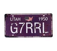 Shinewe Plaque d'immatriculation de voiture, décoration murale vintage pour maison, café, bar, pub, restaurant, exposition, 15 x 30 cm, Utah 1950 G7rl, 15x30cm