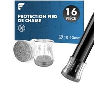 shinfly 16 Pièces Protection Pied de Chaise, 10-13mm Patin Chaise Silicone avec Feutre, Protege Pied de Chaise pour Sols en Bois Dur et Carrelage, Réduire Les Rayures et Les Bruits