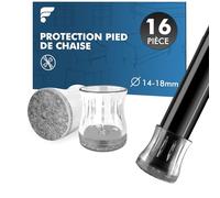 shinfly 16 Pièces Protection Pied de Chaise, 14-18mm Patin Chaise Silicone avec Feutre, Protege Pied de Chaise pour Sols en Bois Dur et Carrelage, Réduire Les Rayures et Les Bruits