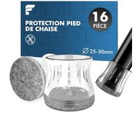 shinfly 16 Pièces Protection Pied de Chaise, 25-30mm Patin Chaise Silicone avec Feutre, Protege Pied de Chaise pour Sols en Bois Dur et Carrelage, Réduire Les Rayures et Les Bruits