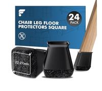 shinfly 24 Pièces Protection Pied de Chaise, Carré Patins pour Chaises en Silicone avec Feutre épaissi, Protege Pied de Chaise et Sol, Anti-Rayure et Silencieux sur Bois (M fit:22-27mm, Noir)